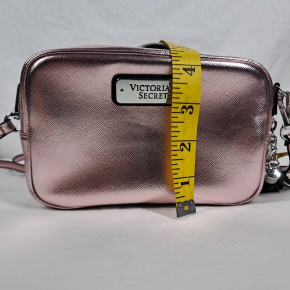 Victoria's Secret Metallic Rose Pink Small Crossbody Tassel Purse Clutch - Picture 11 of 15